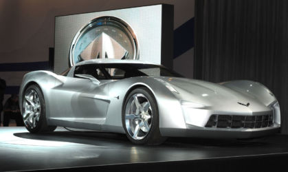 The Corvette vision concept is unveiled at the Chicago Auto Show in Chicago, IL Wednesday, February 11, 2009. The vehicle will debut as the character 'Sideswipe' in the upcoming DreamWorks Pictures and Paramount Pictures release, “Transformers: Revenge of the Fallen.” The vehicle was dreamed up by the Corvette designers at GM and is influenced by the original Stingray race car introduced in 1959. The movie will feature four new Chevrolet characters and open in the United States on June 26. (Photo by Steve Fecht for General Motors) ChicagoCorvetteConcept02.jpg