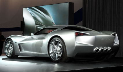 The Corvette vision concept is unveiled at the Chicago Auto Show in Chicago, IL Wednesday, February 11, 2009. The vehicle will debut as the character 'Sideswipe' in the upcoming DreamWorks Pictures and Paramount Pictures release, “Transformers: Revenge of the Fallen.” The vehicle was dreamed up by the Corvette designers at GM and is influenced by the original Stingray race car introduced in 1959. The movie will feature four new Chevrolet characters and open in the United States on June 26. (Photo by Steve Fecht for General Motors) ChicagoCorvetteConcept03.jpg